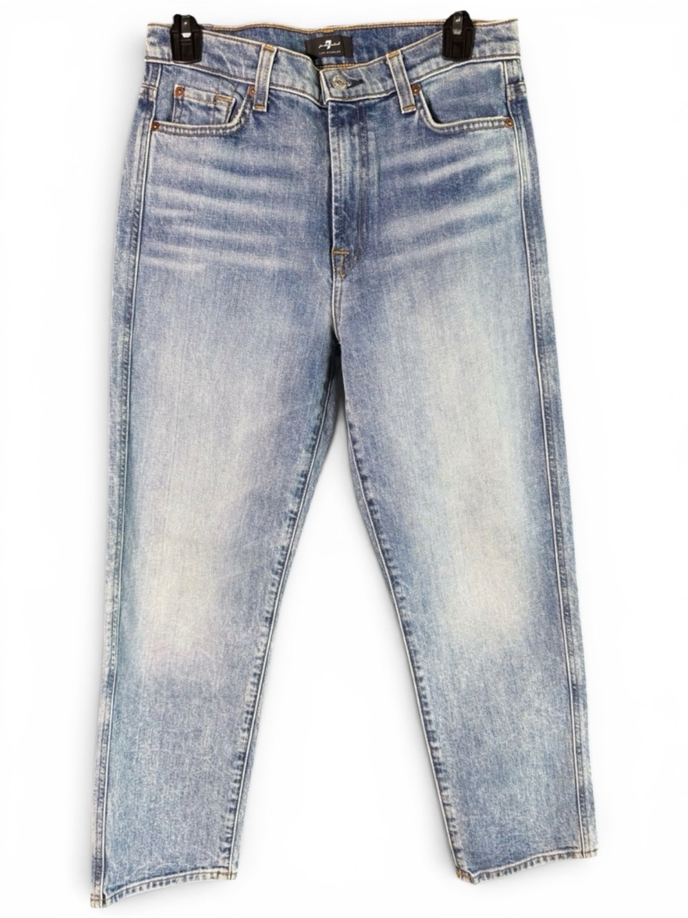 7 For All Mankind Slim Kick Crop Jeans Raw Hem Light Wash Size 28 NWT